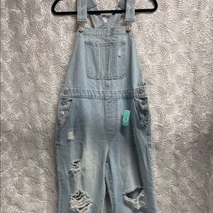 Wax Jean Collection Light Blue Distressed Denim Overalls